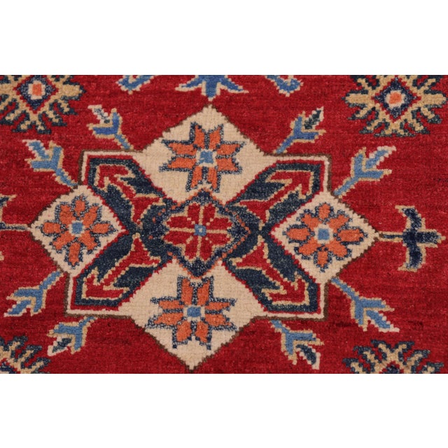 1990s Rustic Kazak Red/Light Blue Wool Rug - 3'3'' X 4'9'' For Sale In New York - Image 6 of 8