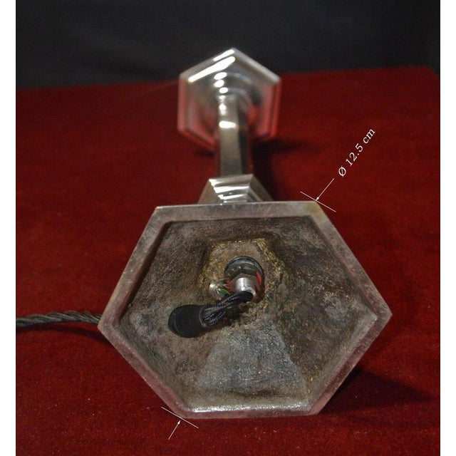 French Art Deco Silver-Plated Table Lamp with Opaline Glass Shade, 1920s For Sale - Image 14 of 18