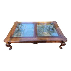 1970s Drexel Expansive Vintage Coffee Table With 2 Glass Inserts
