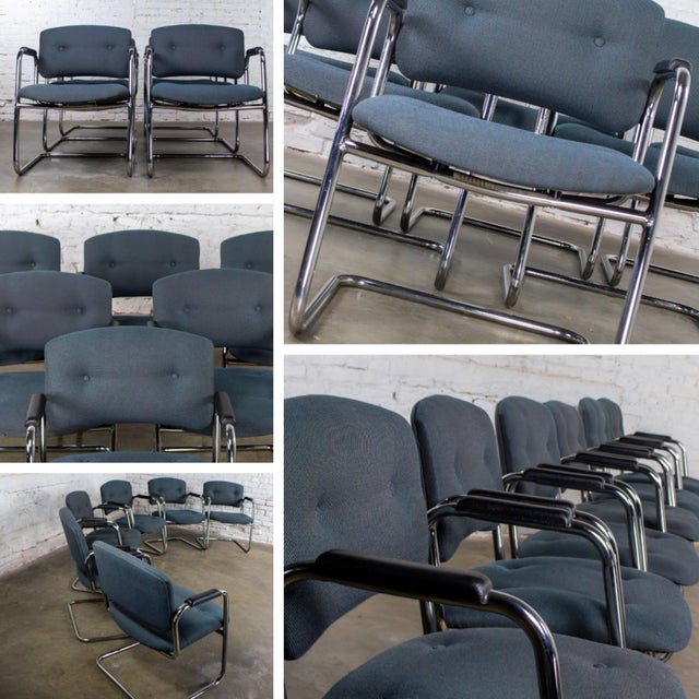 Chrome Late 20th Century Modern Set of 6 Chrome Cantilever Chairs W/Gray Fabric by United Chair Company For Sale - Image 8 of 18