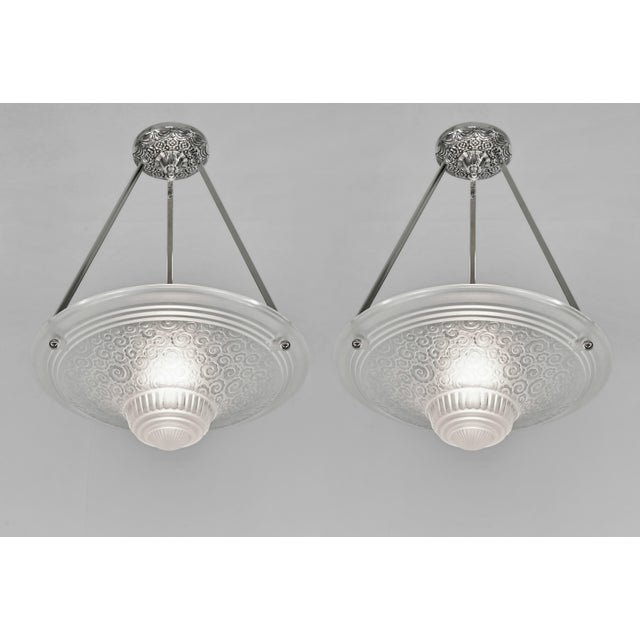 Muller Freres French Art Deco 3-Rod Bowl Chandelier - 1930s Pendant For Sale - Image 10 of 10