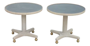 Mid-Century Modern Gray Wooden Round Tables - a Pair