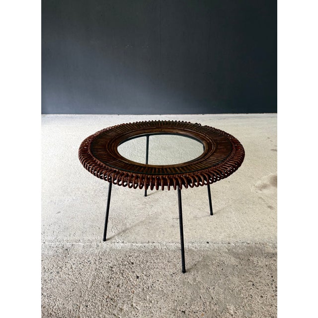 Vintage Midcentury French Design Bamboo Occasional Side or Coffee Table. Made in France, 1950's period. Dark bend bamboo...