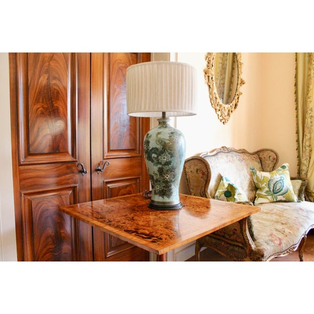 Large Japanese Celadon Blue and Gilt Peacock Vase Adapted Into a Lamp For Sale - Image 16 of 16