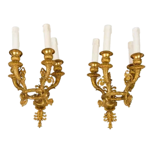 Pair of Early 20th Century Empire Style Sconces in Bronze
