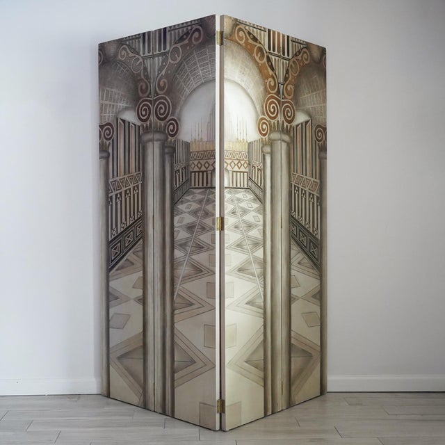 Late 20th Century Vintage Neoclassical Trompe-l'Oeil Four Panel Screen Room Divider For Sale - Image 5 of 18