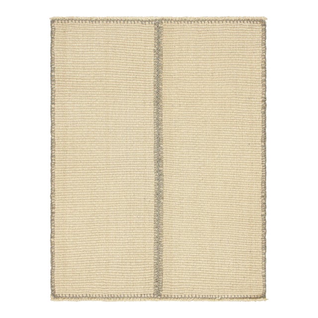 Rug & Kilim’s Contemporary Kilim in Gray and Cream White Textural Stripes For Sale