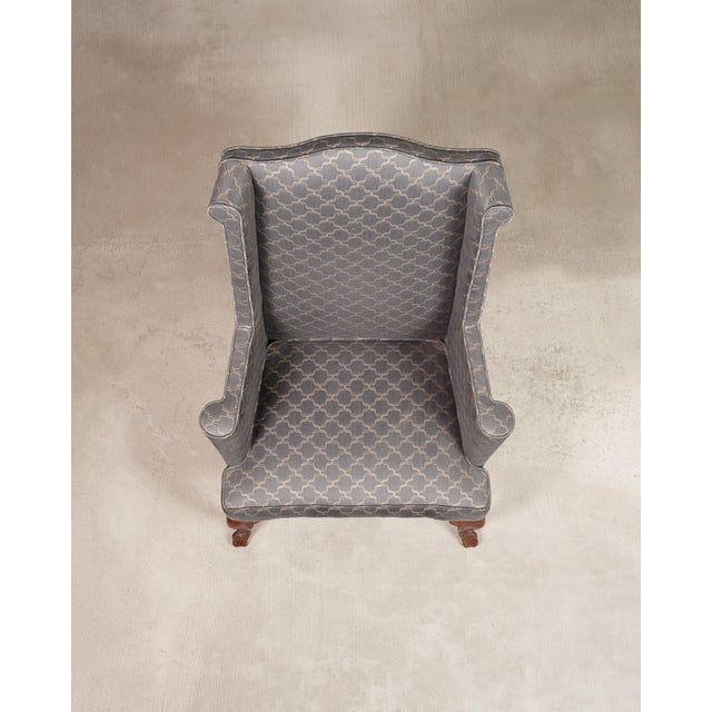 Mid-Century English Georgian Wingback Upholstered Armchair For Sale - Image 4 of 17