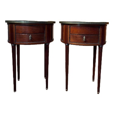 Louis XVI Style Oval Bedside Tables, Set of 2 For Sale