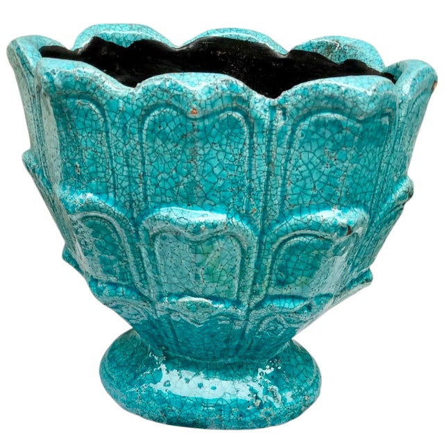 Turquoise 1960s Turquoise Ceramic Planter Vase Jardienier For Sale - Image 8 of 12