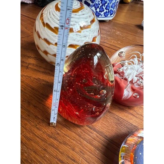 Abstract 1970s Collection of Orange and Red Glass Paperweights- Set of 4 For Sale - Image 3 of 12