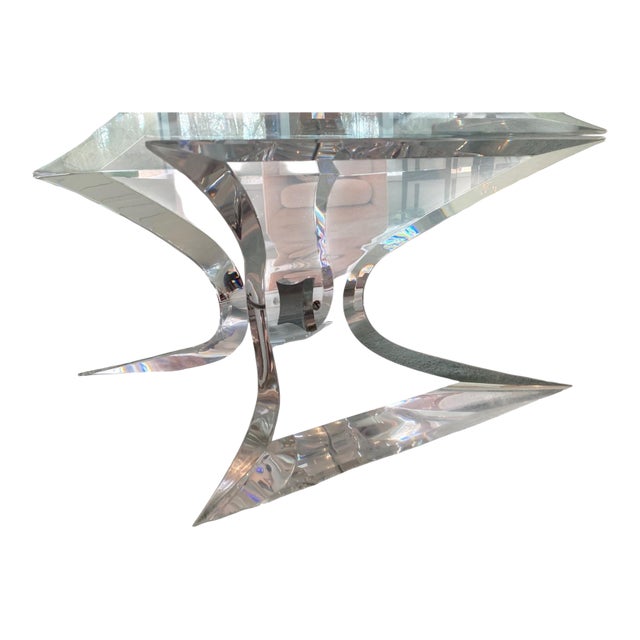 1970s "Lion in Frost" Lucite and Glass Coffee Table (Signed) For Sale