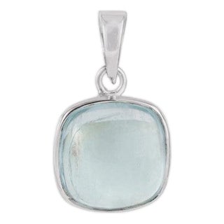 Cushion Cut Aquamarine Bezel Set Solitaire Pendant in 925 Sterling Silver For Sale