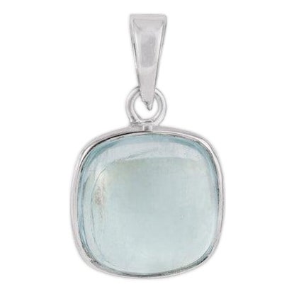 Cushion Cut Aquamarine Bezel Set Solitaire Pendant in 925 Sterling Silver For Sale