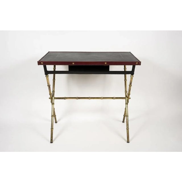 Desk with Leather Sheathed Stool by Jacques Adnet, 1950, Set of 2 For Sale - Image 10 of 12