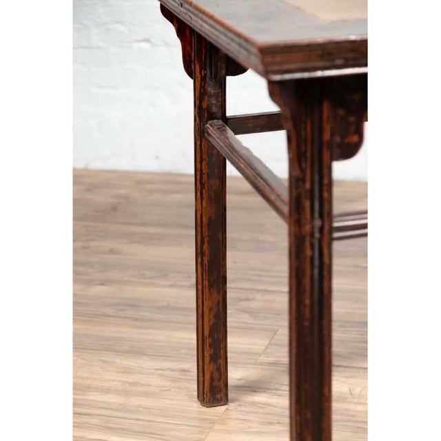 Chinese 19th Century Elmwood Center Hall Table With Ming Dynasty Stone Inset For Sale - Image 9 of 13