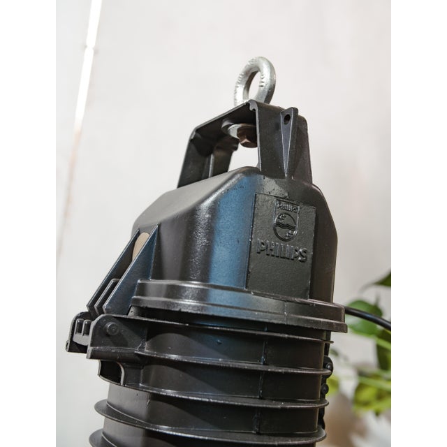 Industrial HDK Black Enamel and Black Cast Aluminum Factory Pendant Light from Philips, Holland, 1950s For Sale - Image 3 of 14