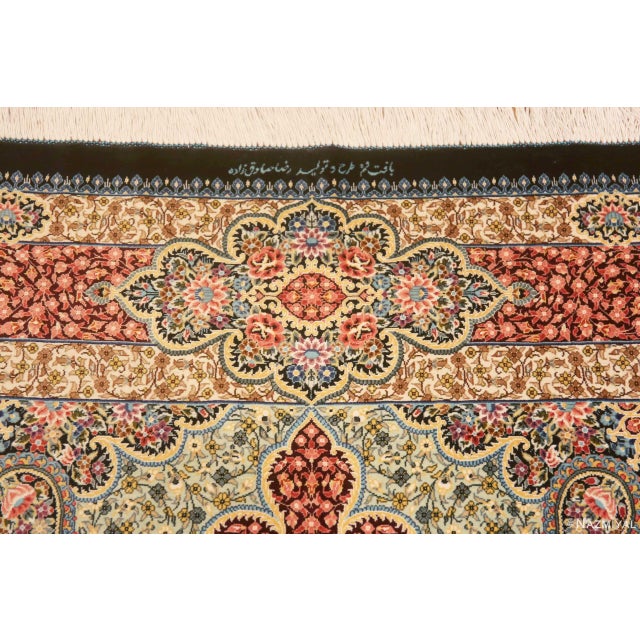 Textile Nazmiyal Collection Scatter Size Floral Vintage Persian Silk Qum Rug For Sale - Image 7 of 7