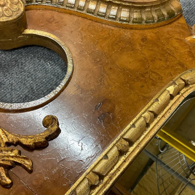 Vintage Italian Regency Empire Large Scale Burl Wood and Gilt Wall Mirror For Sale - Image 9 of 11
