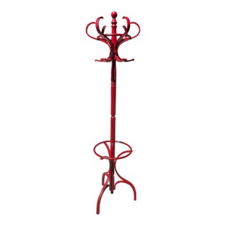 Red Wooden Vintage Hat/Coat Rack, Slight Condition Issue For Sale