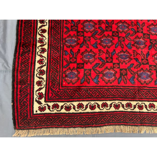Vintage Afghan Hand-Knotted Baluchi Rug Floral Medallion Design Persian Style Rug For Sale - Image 11 of 13