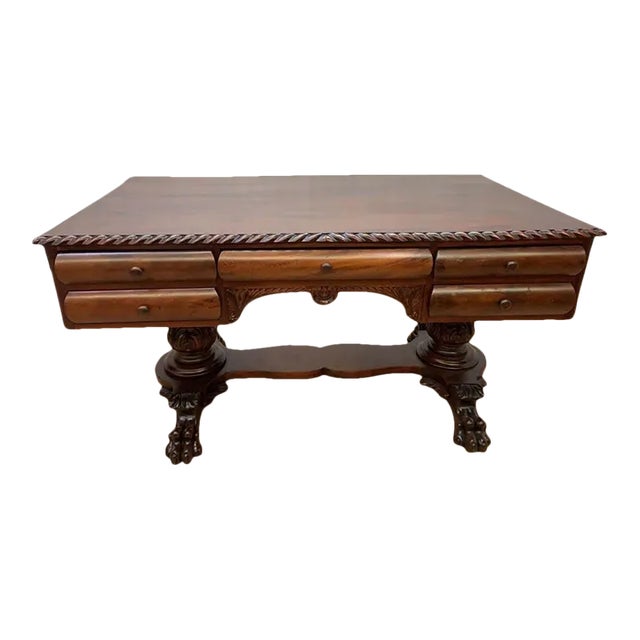 Antique Empire Carved Mahogany Partner’s Desk For Sale