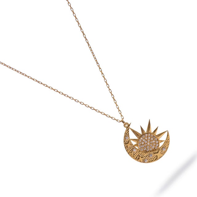 Early 21st Century Celestial Sun & Moon Diamond Gold Necklace For Sale - Image 5 of 7