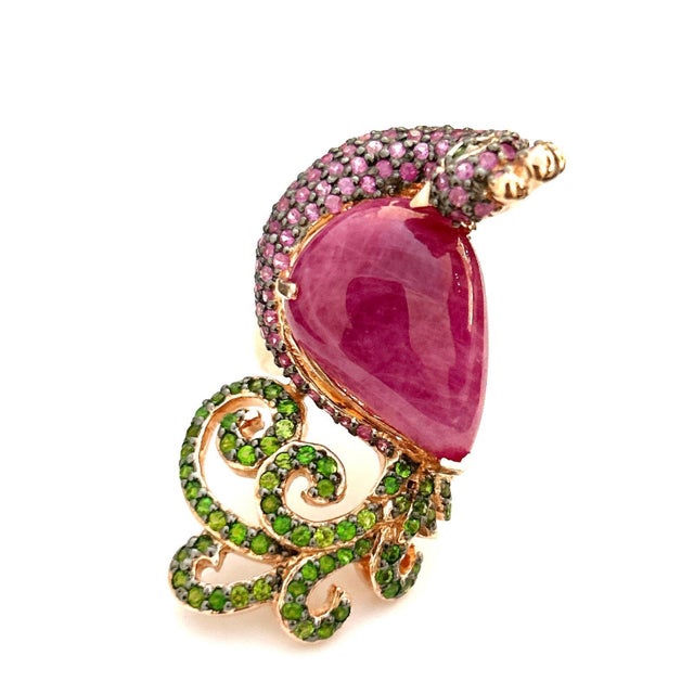 Bochic "Orient" Vintage Emerald Ruby & Pink Sapphire Ring - 18K Gold & Silver For Sale - Image 18 of 18