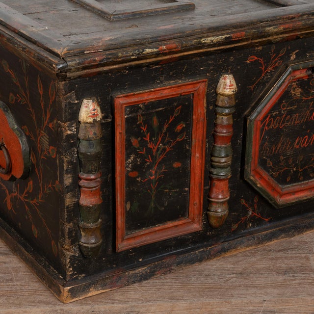 Original Painted Hungarian Flat-Top Trunk, Dated 1890 For Sale - Image 10 of 17