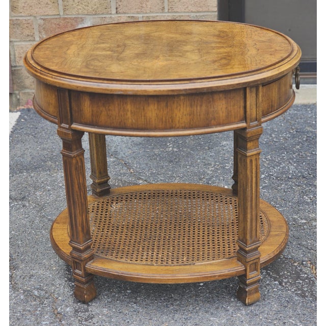 Mid Century Walnut Burl and Cane Oval Side Table For Sale - Image 11 of 11