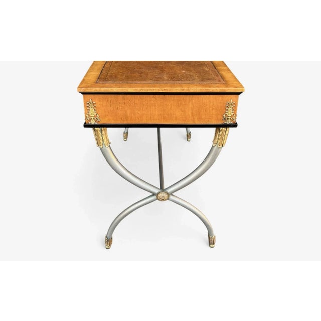 Refined Neoclassical French Empire Desk With Leather Top and Sculptural X Base For Sale - Image 14 of 18