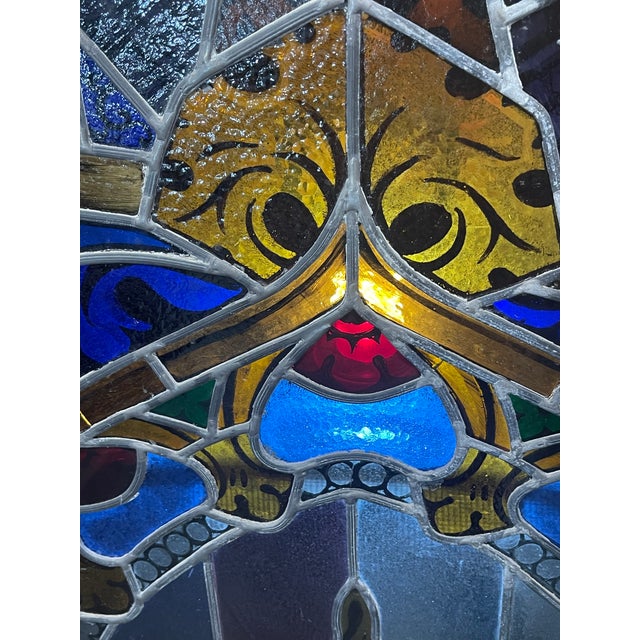 Antique Gothic Revival "Cross and Crown" Stained Glass Liturgical Panel For Sale - Image 11 of 12