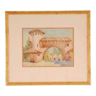 1920s Spanish Village Watercolor Painting by Frances Keffer, Framed For Sale