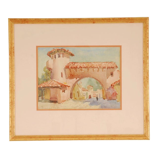 1920s Spanish Village Watercolor Painting by Frances Keffer, Framed For Sale