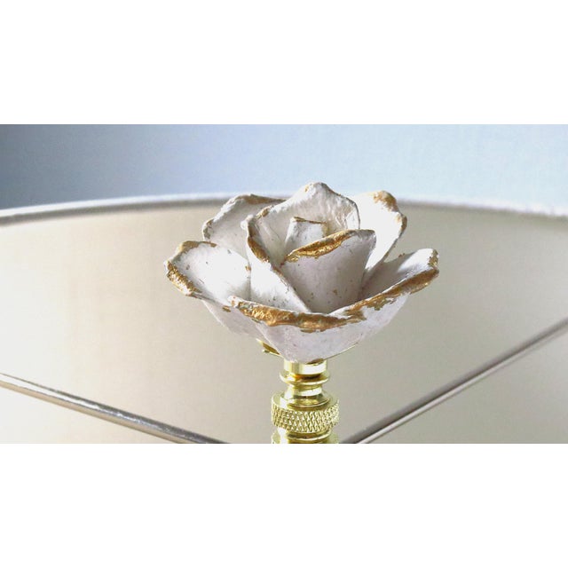 Shabby Chic Vintage Italian Porcelain Rose Lamp Finials, Ivory With Gold Leaf , a Pair For Sale - Image 3 of 5