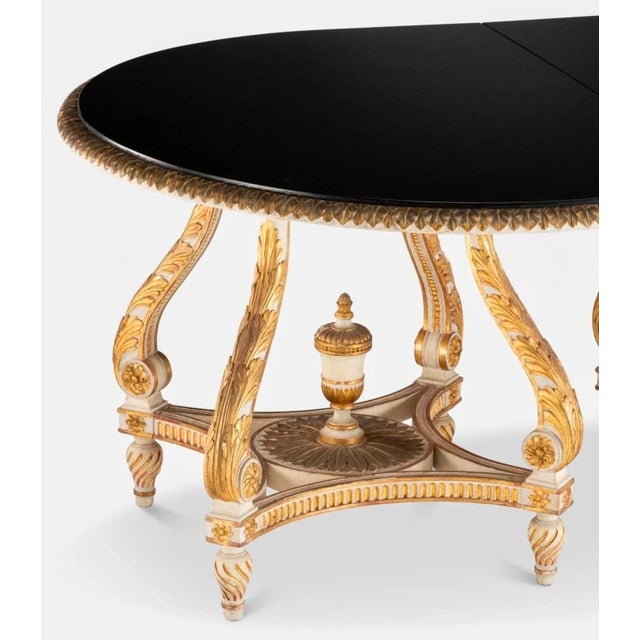 1940s French Louis XVI Creamy White Black Gilt Wood Double Pedestal Extension Dining Table by Maison Jansen Paris For Sale - Image 15 of 18