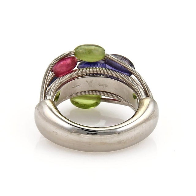 Contemporary Mid 20th Century Marco Bicego Multiple Gemstones 18k White Gold Flex Band Ring - Size 7 For Sale - Image 3 of 5