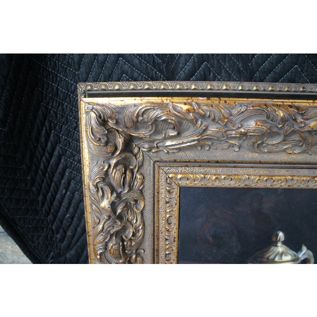 20th Century Italian Still Life Oil Painting Pitcher & Fruit Gilt Frame For Sale - Image 9 of 13
