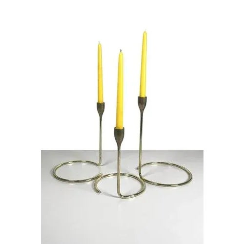 Gold Brass Candleholders, Set of 3 For Sale - Image 8 of 8