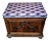 Antique French Oak Coffer Blanket Chest Storage Bench With Modern Trompe L’oeil Faux Cushioned Seat For Sale