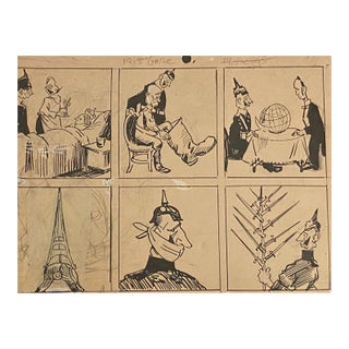 Gabriele Galantara, Studies of Figures, Pencil and China Ink, 1915 For Sale