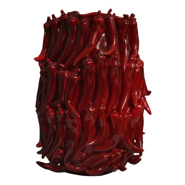 Venetian Round Red Ceramic Vase, 2000s For Sale