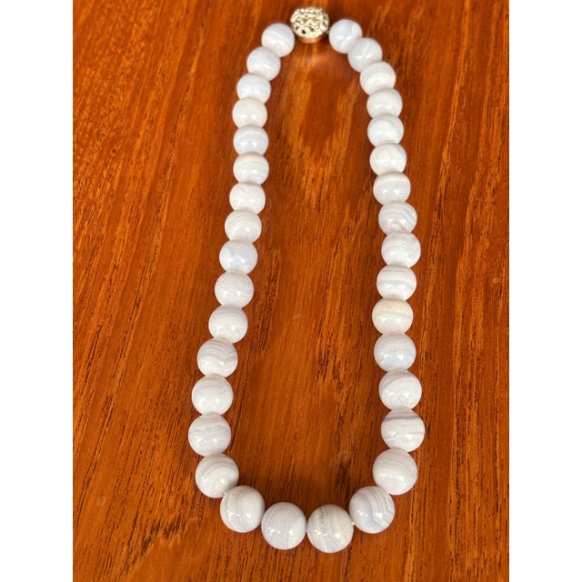 Mid Century Blue Lace Agate Beaded Necklace For Sale - Image 4 of 4
