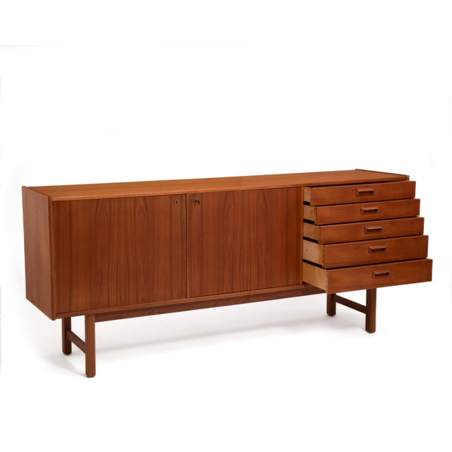 1960s Ulferts Sweden Scandinavian Danish Teak Credenza Two Hinged Doors Dowel Legs Mid Century Key Unmarked For Sale - Image 5 of 15
