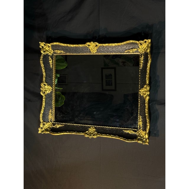 Glass 1990s Baroque Black and Gold Wall Mirror For Sale - Image 7 of 9