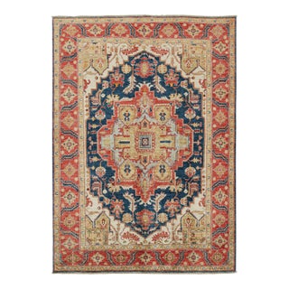 2010s Rug & Kilim’s Serapi Style Rug in Navy Blue With Gold and Red Medallion For Sale