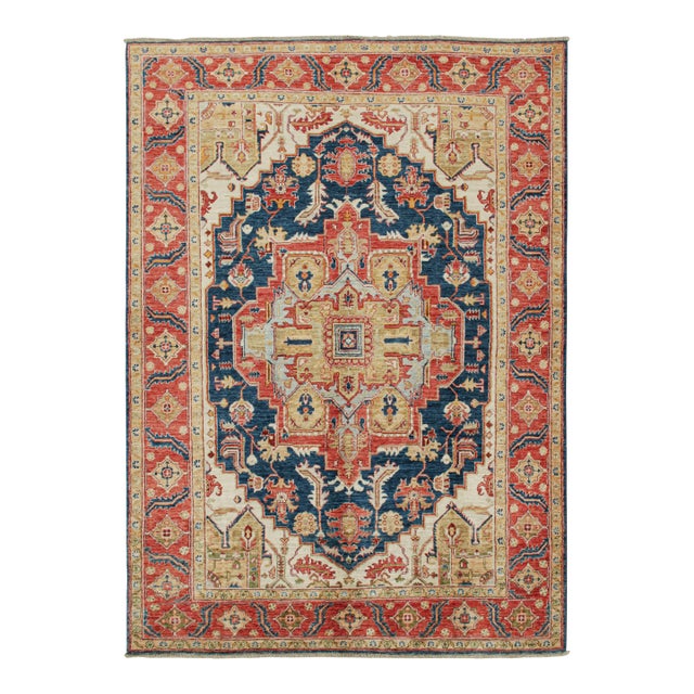 2010s Rug & Kilim’s Serapi Style Rug in Navy Blue With Gold and Red Medallion For Sale