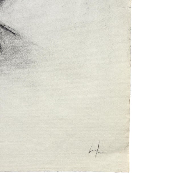 Mid-Century Modern Vintage Black and White Charcoal Portrait Drawing of a Woman With Curled Hair For Sale - Image 3 of 8