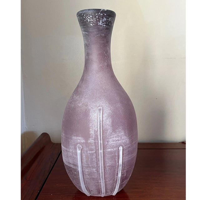 Mid-Century Modern Large 14" Signed Livio Seguso Murano Amethyst Scavo Art Glass Vase 1988 For Sale - Image 3 of 6