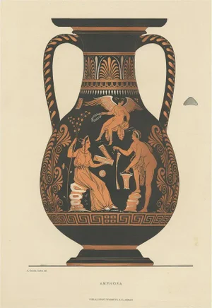 Antique Print of Greek Ceramics Amphora by Genick, 1883